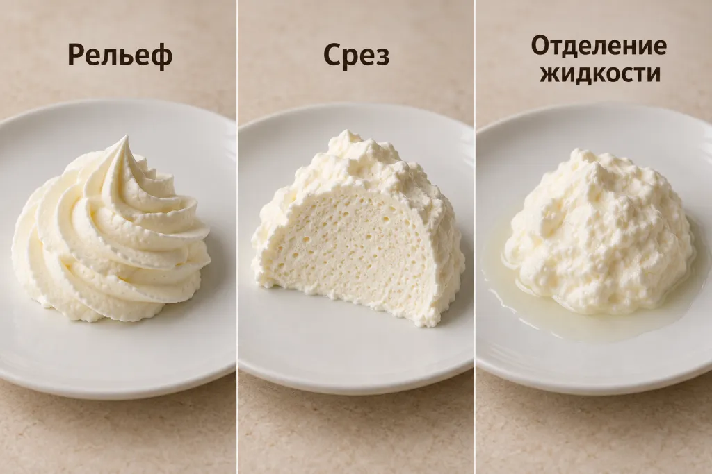 Три признака для оценки крема: рельеф, срез и отделение жидкости