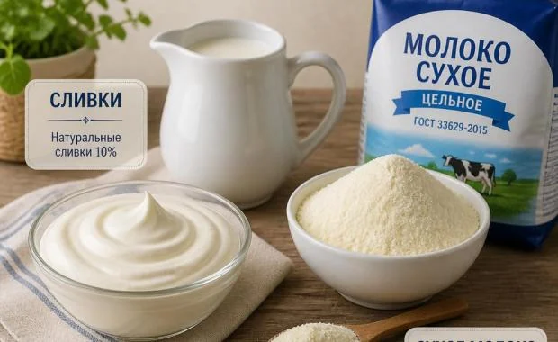 Сухое молоко и сливки компании «Молоко».